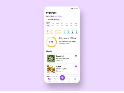 Fitness App Activity feed activity feed fitness fitness app graphic design meal progress bar ui ux workout app