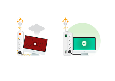 powerstrip - lightning broken computer electricity electronics illustration lightning protect