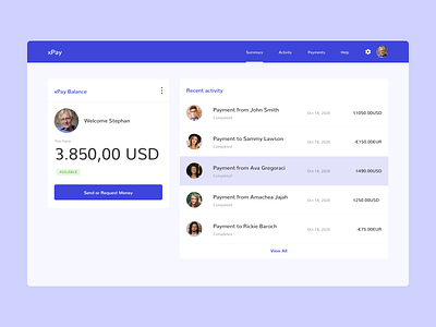 Online Payment System - xPay Dashboard agency clean dasbboard design header sketch ui uiux user experience ux uxdesign