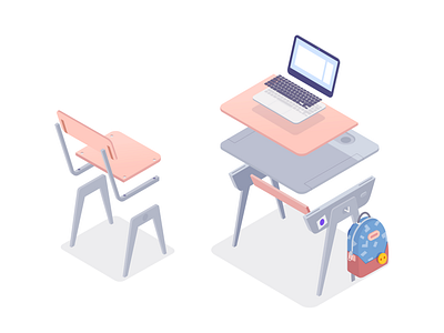 Vintage school desk - Structure 3d desk illustration isometric laptop office rboy rocketboy school structure