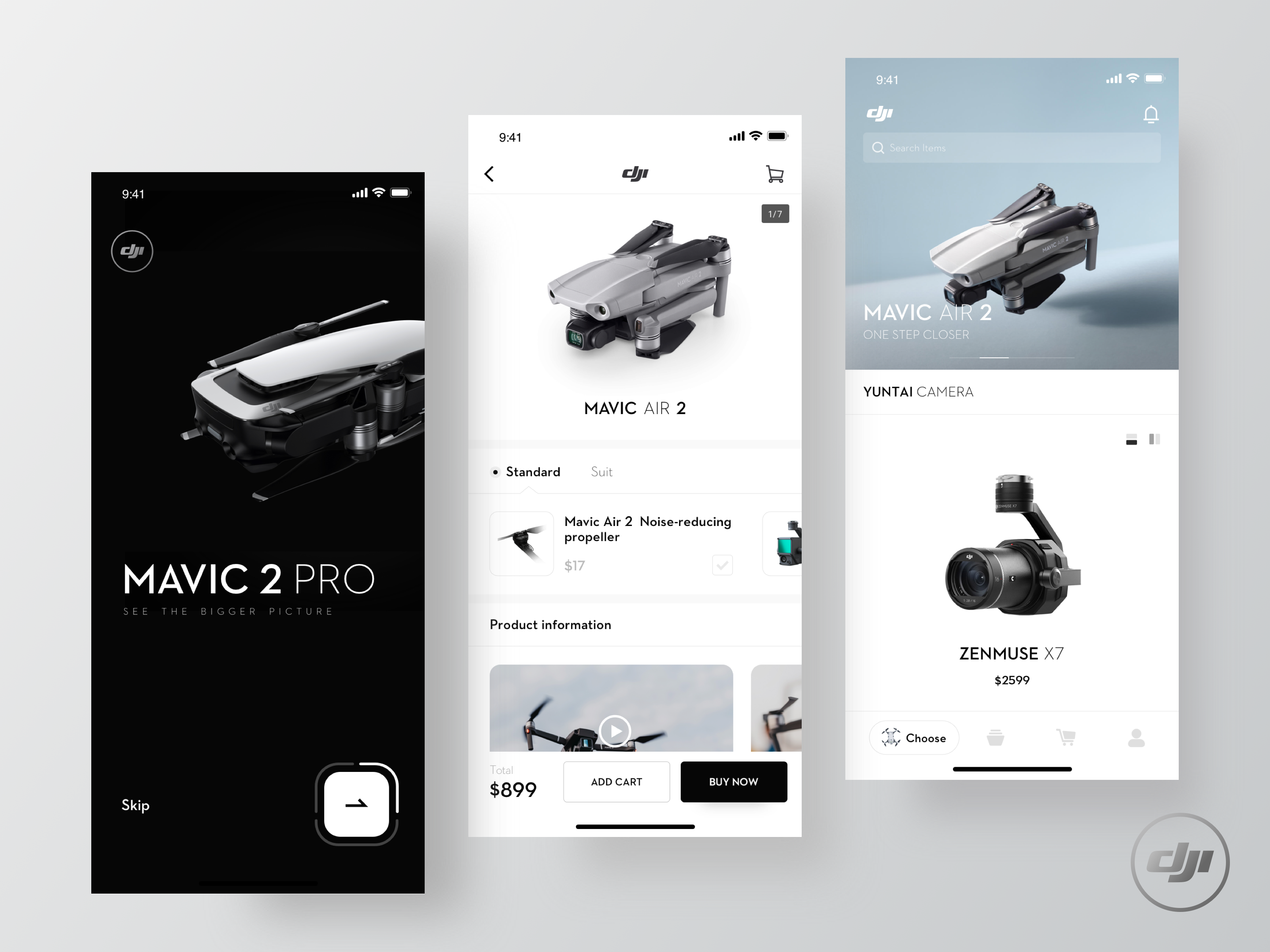 DJI drones extension app design mobile ui ux