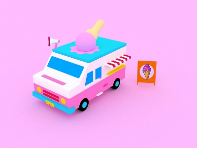 Ice Cream Truck 3D lllustration 3d 3d art 3d artist 3ds max collorful design dribbble ice cream illustration instagram like maya pinterest style substance painter summer truck vray