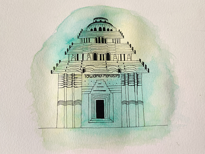 Tawang Monastery- Watercolor Doodling architecture doodling drawing illustration micro pen painting watercolor