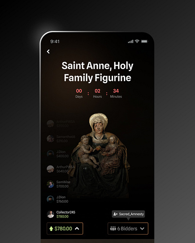 Antique and Collectables Online Auctions App antique app auction bidding collectables liveauction mobile ui vintage