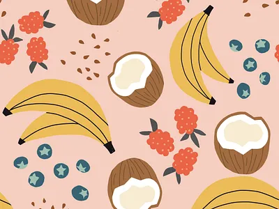 Pink Smoothie fruit seamless repeat vector Pattern with fruit ai banana blueberry fruit fruits illustration illustration art illustrator patterns pink repeat seamless smoothie tropical vector vector art