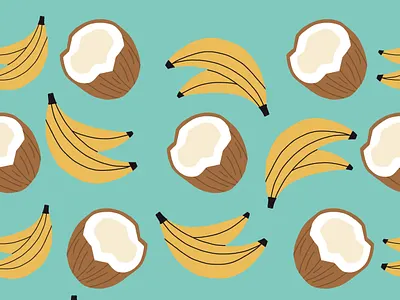 Banana and Coconut Seamless repeat Pattern banana beachy design fruits fruity illustration illustrator juice pattern patterns repeat seamless smoothie tropical vector