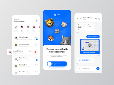 Xchat - Chat Mobile App 💬 android studio app blue chat chat app chatbot clean direct messaging emoji flutter message messager mobile mobile app profil slide splash screen talk telegram whatsapp