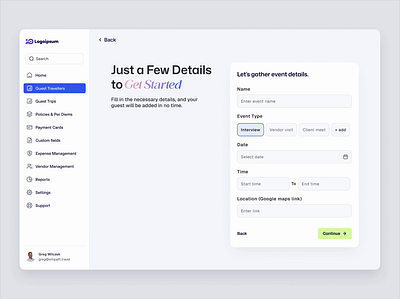 Guest intake : Modern form filling add guest add user admin onboard admin screen dashboard design figma form filling guest intake guest invite light theme modern modern admin panel onboarding onboarding a user ui