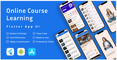 Online Course App Flutter UI Kit | ELearning App | LMS App branding flutter flutter template flutter ui kit graphic design logo students teachers ui video lessons