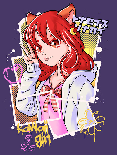 Kawaii girl anime girl cartoon character design cute anime cute college girl cute flowers cute heart cute waifu fashion girl graffiti graphic design japan japanese culture kawaii girl manga girl streetwear sweet heart t shirt design waifu young girls