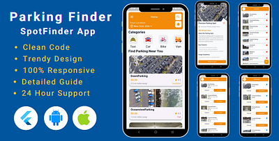 Spotfinder Parking | Booking Flutter App Template animation graphic design logo motion graphics ui vehicle