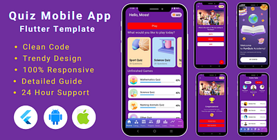 Quiz | Gaming Mobile App | Flutter Template | Flutter Quiz App animation branding graphic design motion graphics triviagame ui