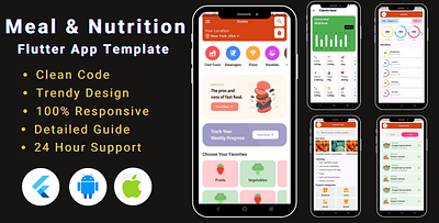 Nutrition App Template | CalorieCoach UI Template | Meal Diet animation branding design flutter template flutter ui kit graphic design illustration logo nutritiongoal ui ui kit