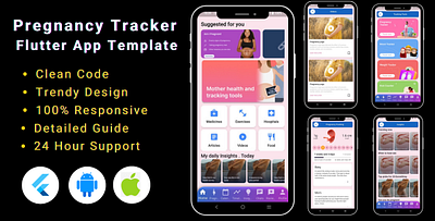 PregnancyTracker UI Template | Maternity App Template | Baby animation branding design flutter template flutter ui kit graphic design illustration logo ui ui kit weight tracker