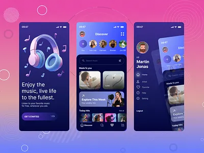 Futuristic Music Streaming App UI Design app design branding design figma interaction design mob ui ui ux design user interface design website mobile design website design