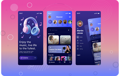 Futuristic Music Streaming App UI Design app design branding design figma interaction design mob ui ui ux design user interface design website mobile design website design