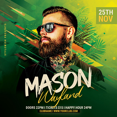DJ Flyer club club flyer deejay dj dj flyer download flyer graphicriver green poster psd summer template tropical tropical flyer