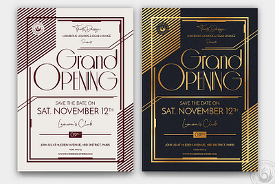 Grand Opening Flyer Template V2 anniversary art deco black branding celebration classy closing club elegant event flyer gold grand opening invitation night party poster promotional retro template