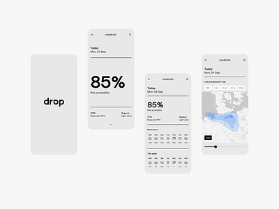 Drop – rain precipitation app concept app branding minimal mobile product design rain rain app ui weather