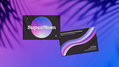 SuperMoon Business Cards blue brand brand identity branding business card card celestial dark feminine gen z gradient logo logo design modern moon pink print purple saturated space