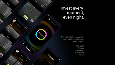 Banking App Dark UI app bank app banking design flat freelancer investing redesign typography ui ux xd