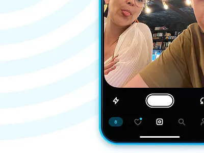 A peek at Float app blue camera dark mode design friends ios messaging social network ui