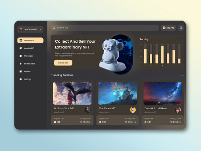 NFT Website Dashboard With A Seamless Interface 3d animation branding creative design dashboard design figma graphic design homepage illustration innovation landingpage logo mockups motion graphics nft technologies ui ux website