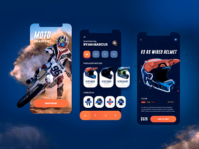 Moto Sports Ecommerce Mobile App UIUX 2d 3d animation app art branding design graphic design illustration mobile app design typography ui vector web