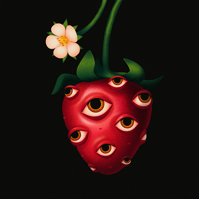 Strawberry adobe anano close up dissolve eye illustration surreal texture vector weird