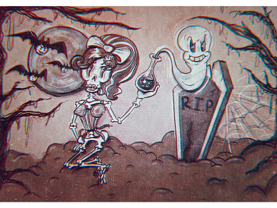 Skull Girl & Ghost 1930s cartoon cartoon character cartoon illustration character character design characterdesign creepy funny character ghost halloween halloween design helloween illustration illustration art retro retro cartoon skull spooky vintage