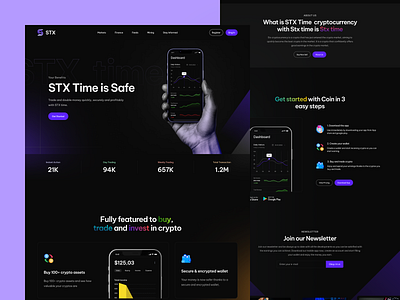 STX: Landing Page bitcoin crypto landing page cryptoart cryptocurrency dark darttheme design illustration landing page landing page hero marketplace nftmarketplace ui design ux ux design uı website