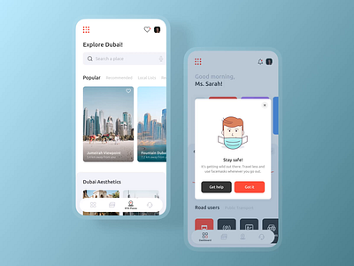 Discover Places and Alerts Screen alerts animation design discover dubai illustrations interaction ios mobile navigation notification product search tab taxi travel uae ux uxui visual