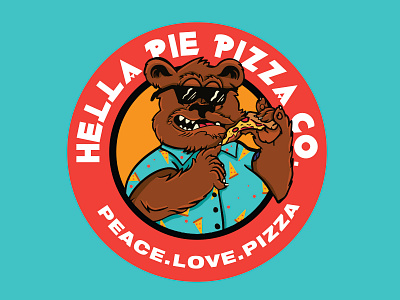 Hella Pie Pizza Co. - Munchie Bear 80s 90s apparel badge brand branding cartoon dude food industry gnarly mark mascot mascot illustration mascot logo procreate rad seal