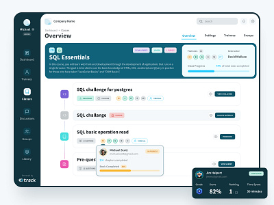 eLearning - Single Class app challenges class component courses darkui dashboard development elearning elearning courses interaction design interface learning sql ui user experience user interface ux