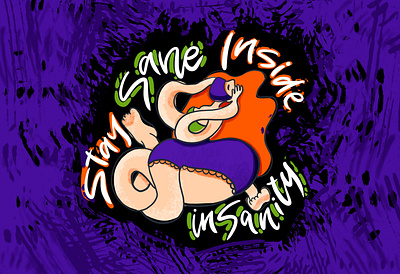 Stay sane inside insanity girl with mask illustration lettering mental health procreate stay home stay sane