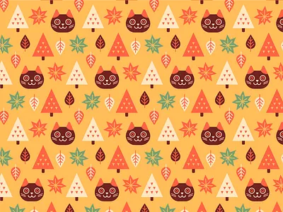 Autumn cat pattern autumn cat design graphic illustration leaves pattern