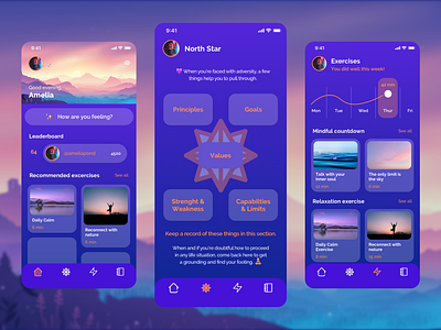 Sanebrain - Stay grounded app app ui card colorful design feeling meditation meditation app mind mindful mindfullness mindfulness mindset ui ui ux uidesign uiux values yoga yoga app