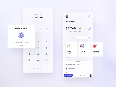 Banking — verification and dashboard account app banking blue blur card code dashboad design envato icons layout light login mobile product profile touch id ui ux