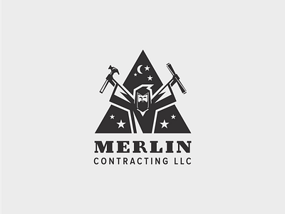 Merlin Contracting Concept blueprint brand brand design branding builders contracting design hammer logo logodesign merlin wizard