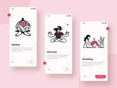 On Boarding Screens app design illustration minimal mobile onboarding trendy typography ui vector