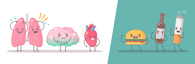 Human organs set cartoon damage human illustration organ vector