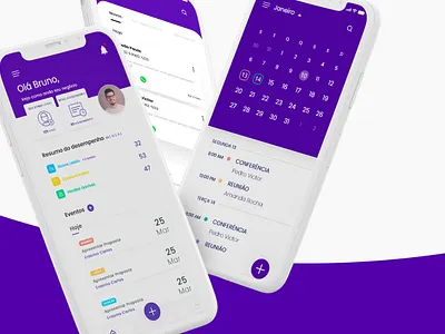 Aplicativo CRM (Customer Relationship Management) app brazil calendar crm customer dashboard design list management mobile mobile app portugues purple ui