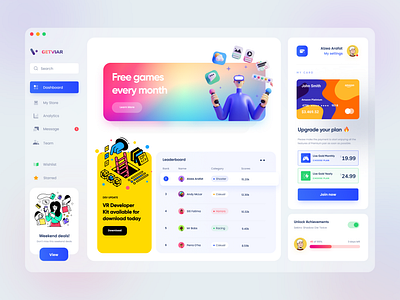 VR Games Dashboard - #VisualExploration 3d 3d design 3d illustration app blur bold card clean dashboard desktop gradient homepage illustration minimal overlapping ui ui design ux web web app