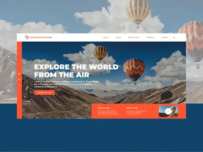 Adventure Balloons - UI Concept adventure air balloons blue explore figma orange sky trip ui uidesign uiux web webdesign world