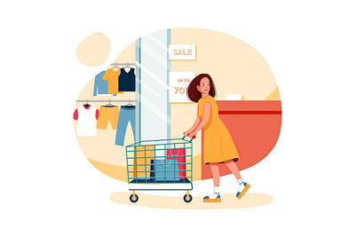 Woman doing shopping Illustration concept app business cart commerce commercial concept credit customer delivery device e commerce ecommerce flat illustration payment purchase shop smart smartphone web