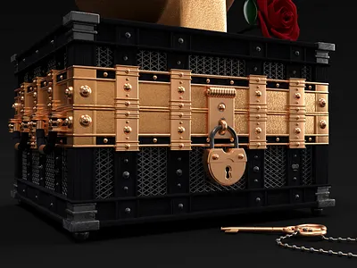 Still Life - ( Chest ) 6 of 6 3d art branding chest cinema cinema 4d cinematic clean design fashion gold gothic graphic illustration key lock logo skull wood