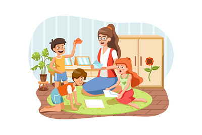 Kindergarten Illustration concept activity child childhood children class colorful cute drawing education illustration kid kids kindergarten little play playroom preschool room school toy