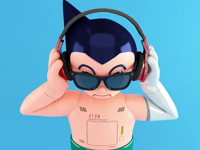 Tetsuwam ATOM/Astro Boy tribute 07 3d art 3d illustration android anime astro boy astroboy c4d character design cinema 4d cyberpunk fanart headphones illustration motion design osamu tezuka robot sunglasses