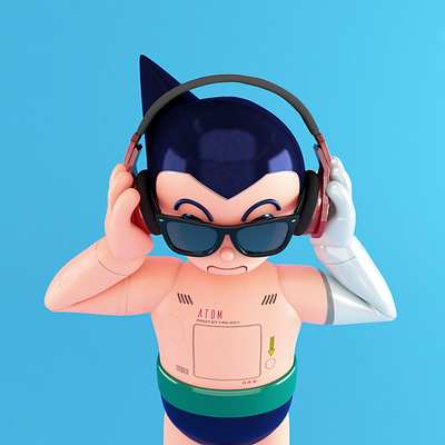 Tetsuwam ATOM/Astro Boy tribute 07 3d art 3d illustration android anime astro boy astroboy c4d character design cinema 4d cyberpunk fanart headphones illustration motion design osamu tezuka robot sunglasses