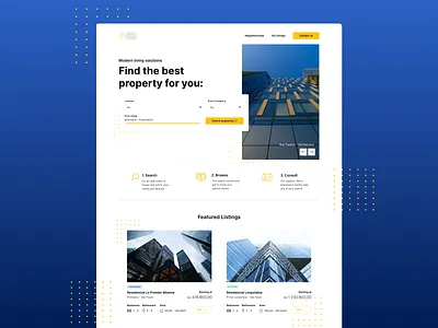 Online Real Estate Service airbnb button cards dropdown filter home housing icons landing page listing price range real estate real estate agency rental shapes yellow